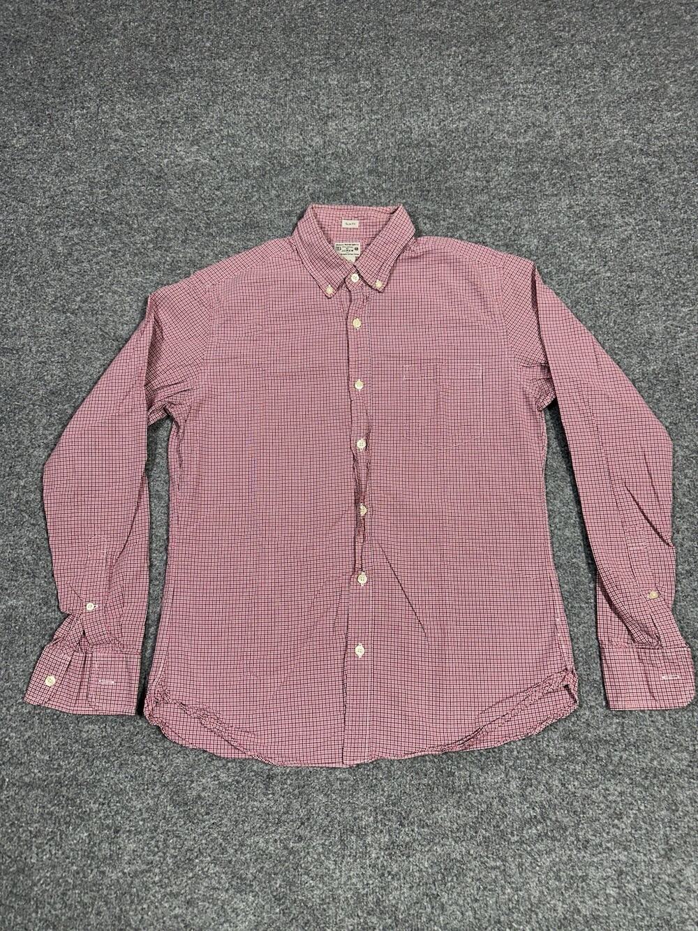 J Crew Button Down Dress Shirt Mens MEDIUM Red Check Slim Fit Woven Cotton